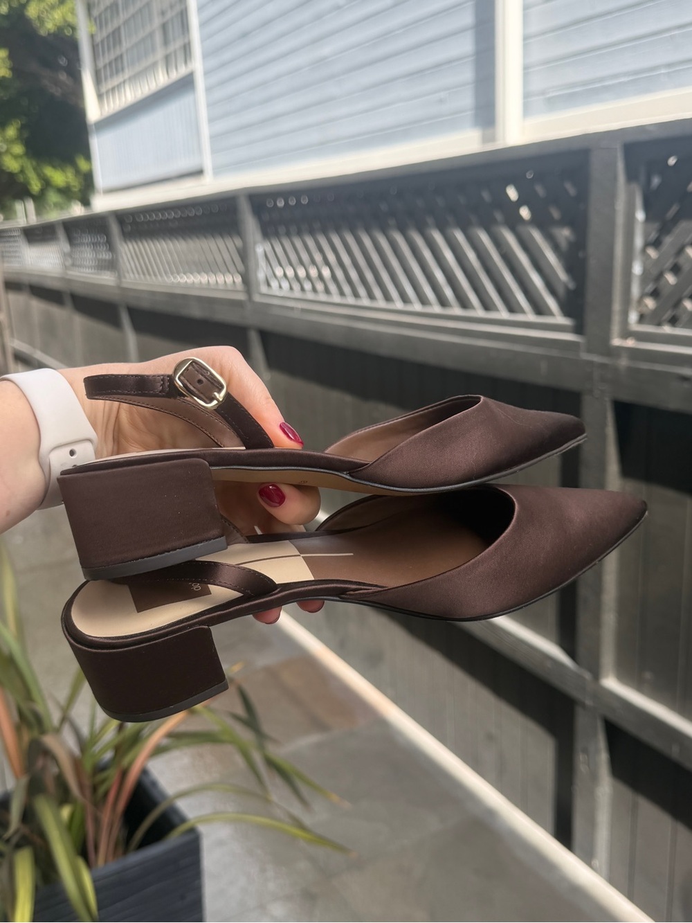 Dolce Vita Carel Dark Brown Satin Slingback Block Heels